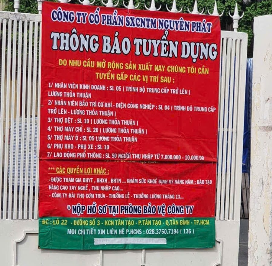 THÔNG BÁO TUYỂN DỤNG CÔNG NHÂN SẢN XUẤT tại KCN Tân tạo, Q.Bình Tân 2 Tuyen cong nhan tai kcn tan tao